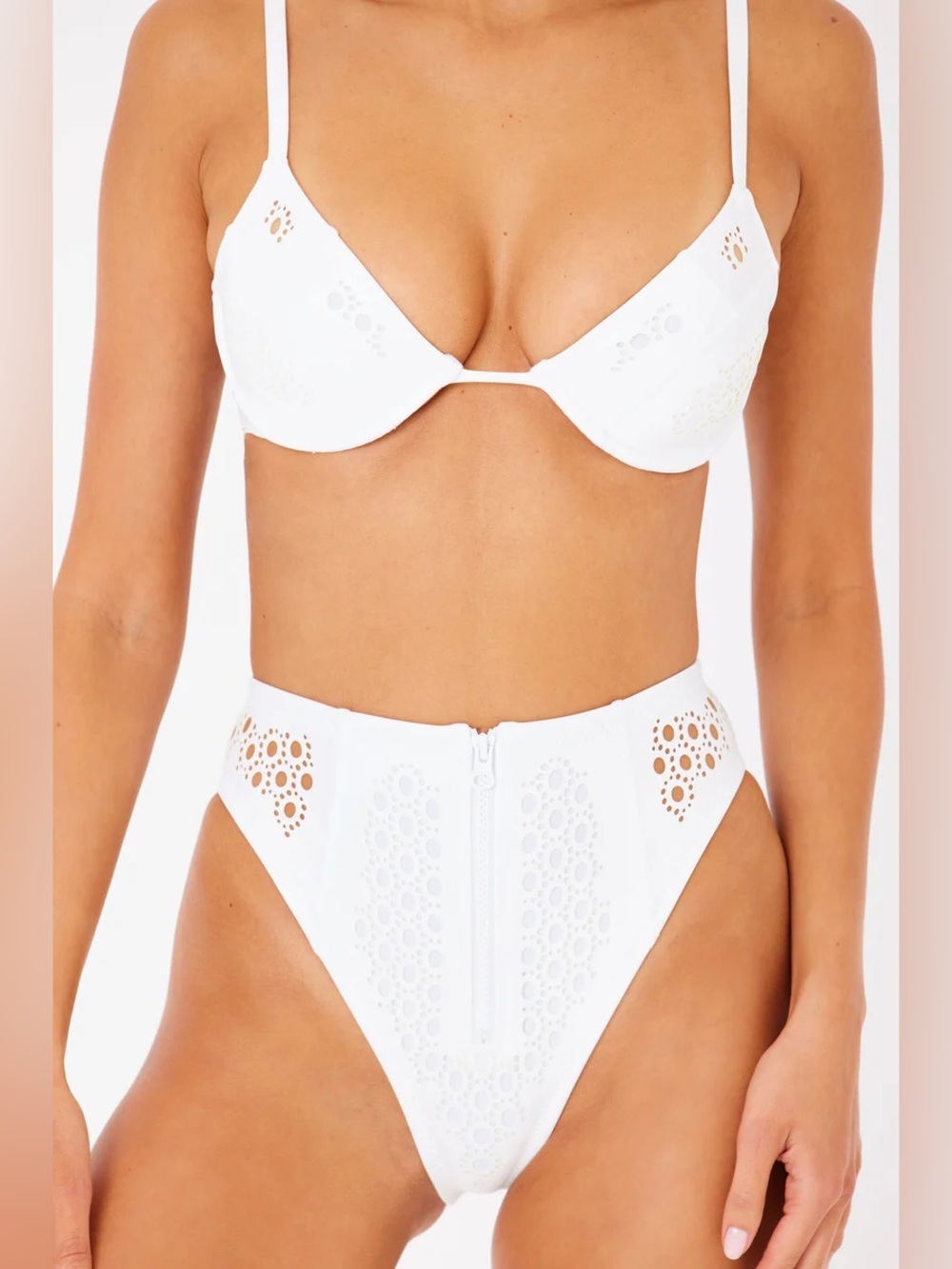 NEW Gigi C Amy Bikini Bottom Zipper Cut Out High Waist Size Small White NWT